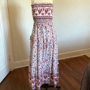 ZESICA Women's Summer Bohemian Floral Strapless Long Maxi Dress